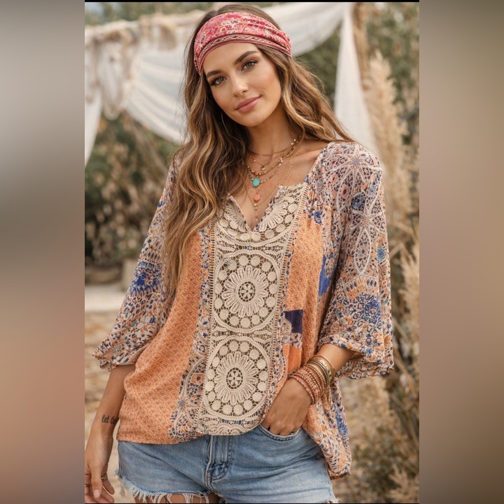 Anthropologie Meadow Rue Bohemian crochet doily Women's Top M